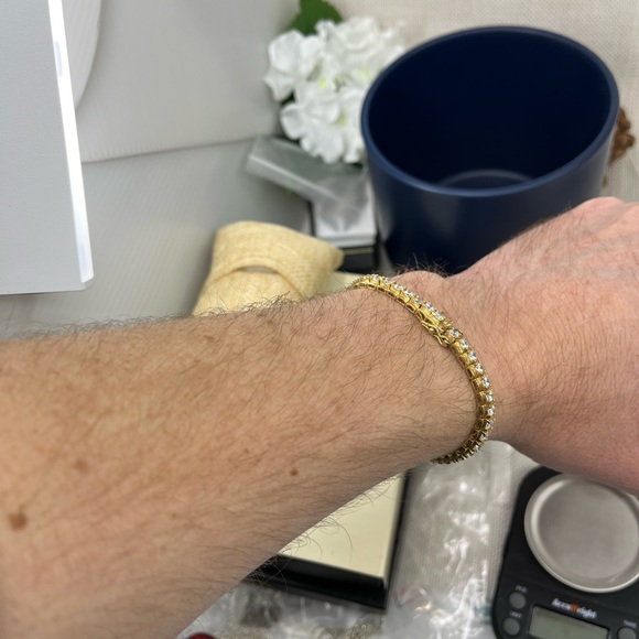 90s/2000s Sterling Silver CZ Tennis Bracelet - Gold Finish, 7.25" - Picture 8 of 10